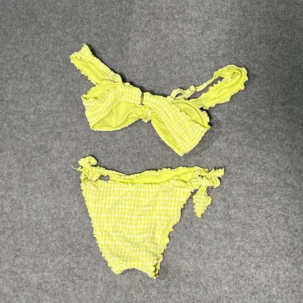 Adore Me Yellow Gingham Bikini Set Size M Tie Side Ruffle Swim